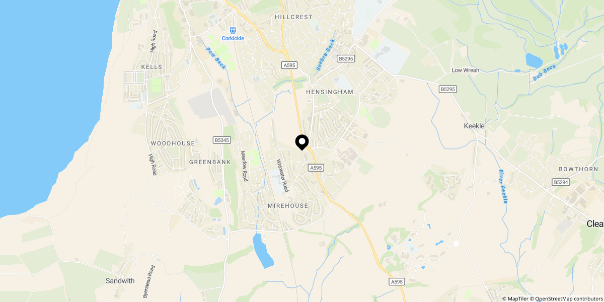 Approximate location of Steeple Close, Whitehaven, Cumbria, CA28 8EN
